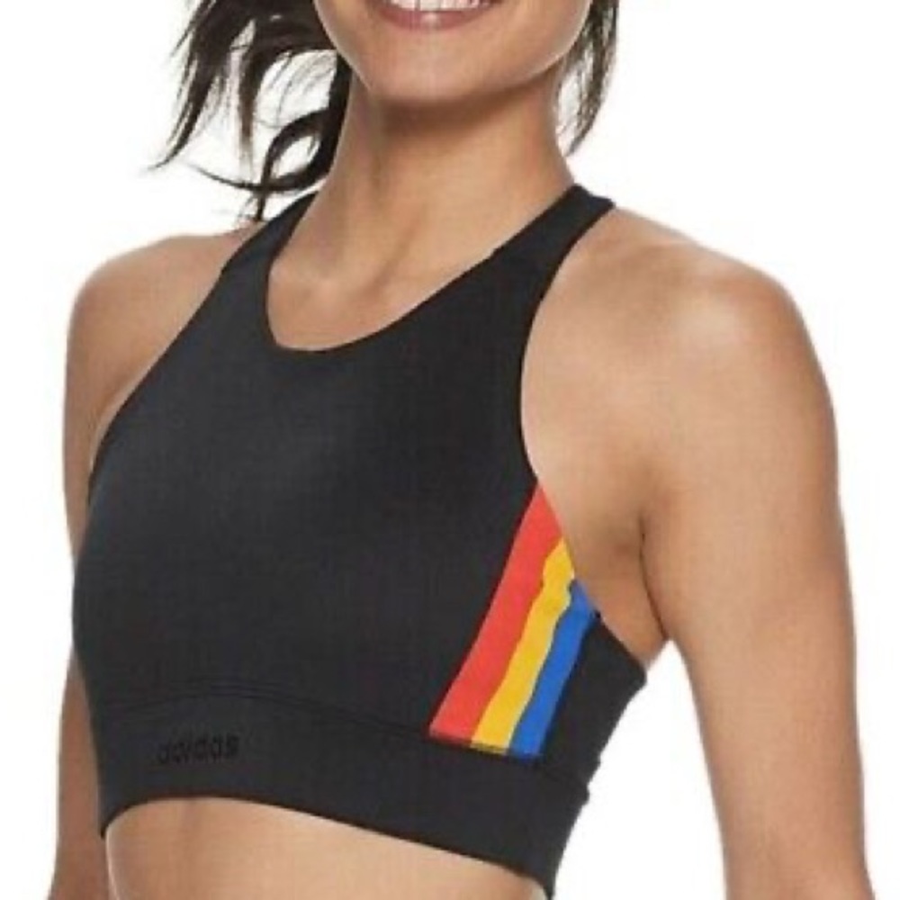 Adidas x Farm Rio Brilliant Basics Climalite Sport Racerback Stripe Bra Crop